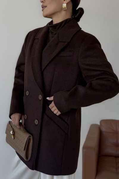Пальто двубортное демисезонное из пальтовой шерсти DAVA 7005 шоколад - фото 3