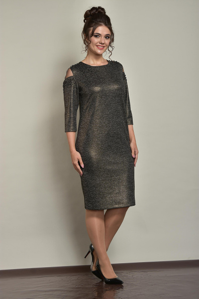 Платье из трикотажа с бусинами, рукав 3/4, нарядное Solomeya Lux 520 - фото 1