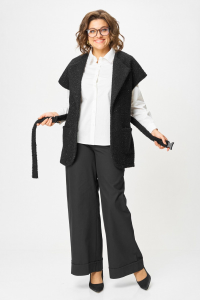Костюм 2-ка из трикотажа с жилетом и широкими брюками Michel chic 1409 черный - фото 5