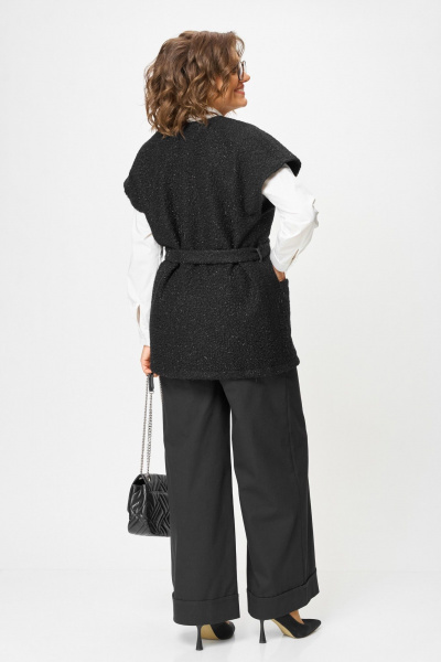 Костюм 2-ка из трикотажа с жилетом и широкими брюками Michel chic 1409 черный - фото 6