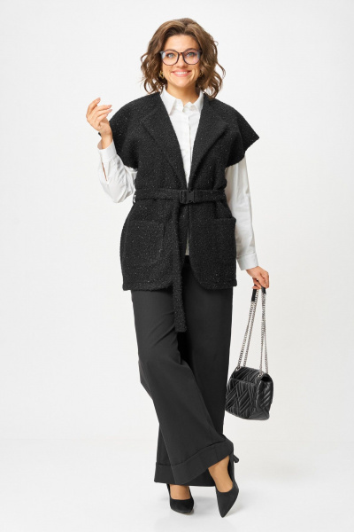 Костюм 2-ка из трикотажа с жилетом и широкими брюками Michel chic 1409 черный - фото 2