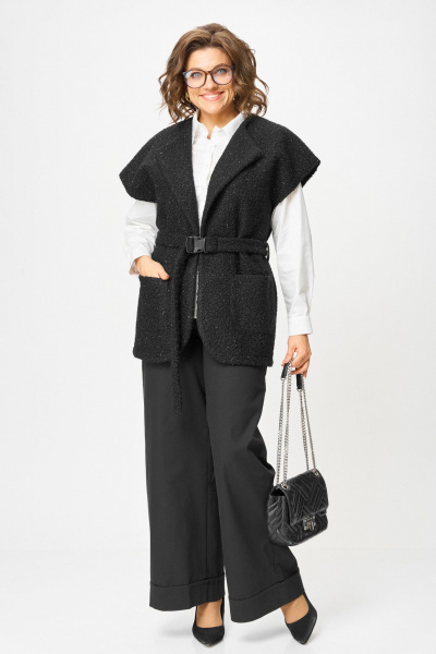 Костюм 2-ка из трикотажа с жилетом и широкими брюками Michel chic 1409 черный - фото 1