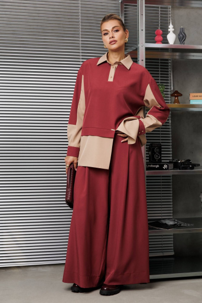 Блуза, брюки Anastasia 1242.2 бордово-бежевый - фото 9