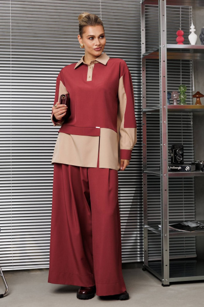 Блуза, брюки Anastasia 1242.2 бордово-бежевый - фото 2