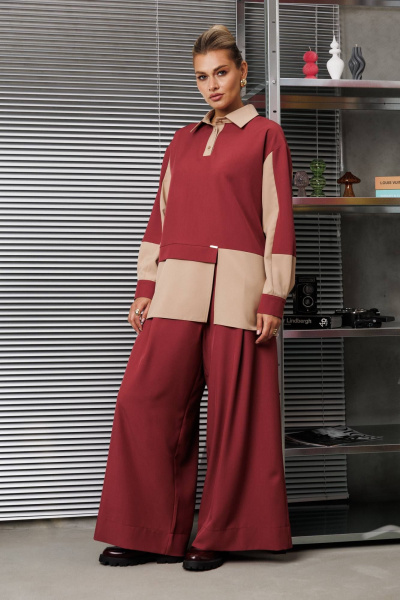 Блуза, брюки Anastasia 1242.2 бордово-бежевый - фото 7