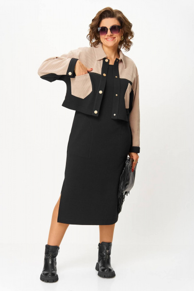 Жакет, платье Karina deLux M-1397 черно-бежевый - фото 3