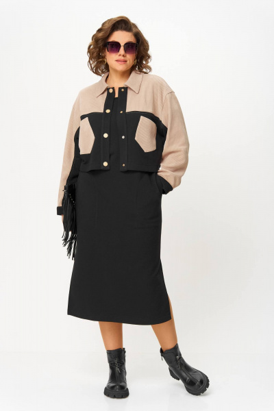 Жакет, платье Karina deLux M-1397 черно-бежевый - фото 1