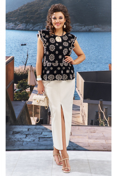 Блуза, брюки Vittoria Queen 25693 бежево-черный - фото 1
