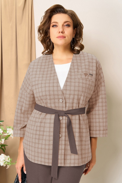 Блуза, брюки, жакет VOLNA 1437 коричнево-бежевый - фото 3