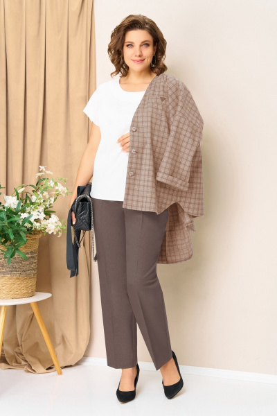 Блуза, брюки, жакет VOLNA 1437 коричнево-бежевый - фото 2