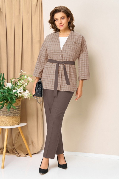 Блуза, брюки, жакет VOLNA 1437 коричнево-бежевый - фото 1
