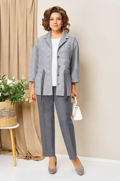 Блуза, брюки, жакет VOLNA 1441 серый - фото 4