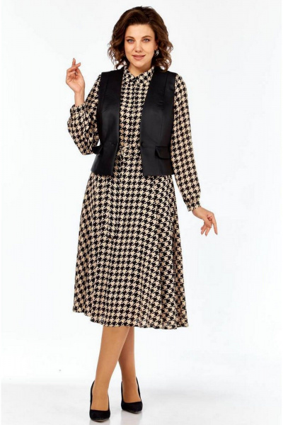 Жилет, платье Милора-стиль 1380 гусь-лапка+черный - фото 1