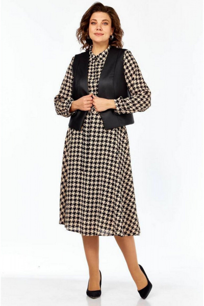 Жилет, платье Милора-стиль 1380 гусь-лапка+черный - фото 3