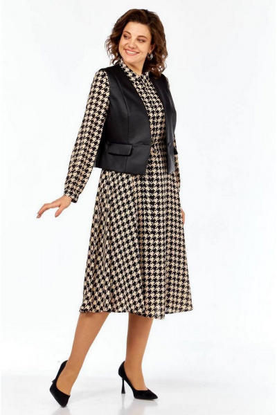 Жилет, платье Милора-стиль 1380 гусь-лапка+черный - фото 2