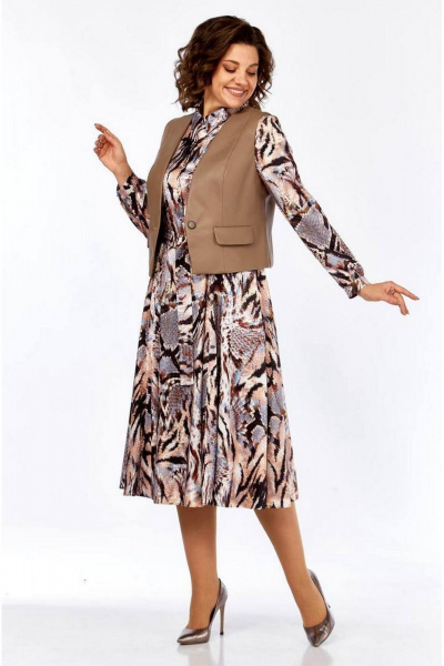 Жилет, платье Милора-стиль 1380 абстракция+капучино - фото 2