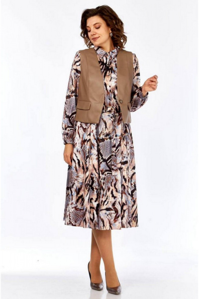 Жилет, платье Милора-стиль 1380 абстракция+капучино - фото 1