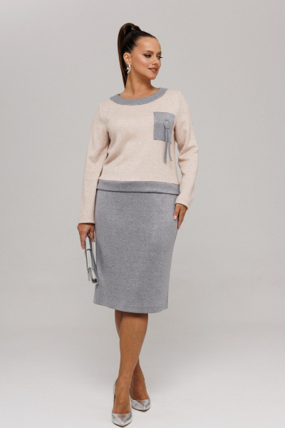 Джемпер, юбка Galean Style 993 серый_беж - фото 7