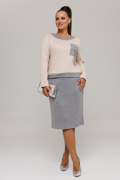 Джемпер, юбка Galean Style 993 серый_беж - фото 5