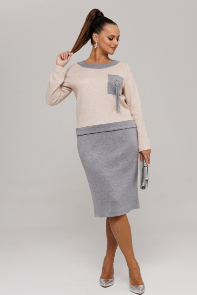 Джемпер, юбка Galean Style 993 серый_беж - фото 1