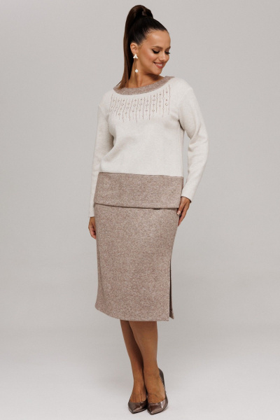 Джемпер, юбка Galean Style 994 бежевый_коричневый - фото 11