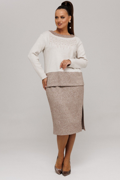 Джемпер, юбка Galean Style 994 бежевый_коричневый - фото 3