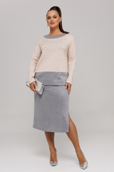 Джемпер, юбка Galean Style 994 бежевый_серый - фото 14