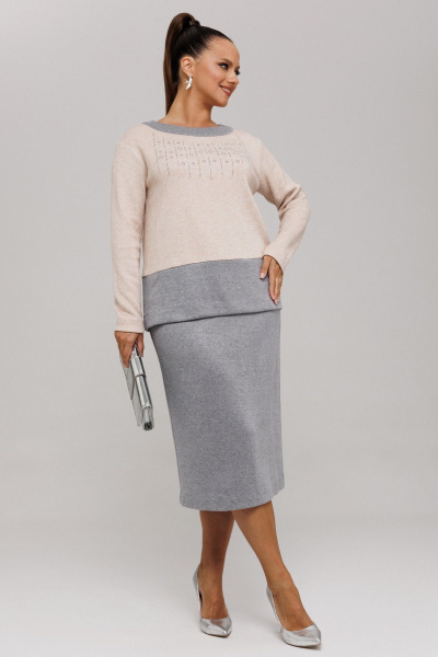 Джемпер, юбка Galean Style 994 бежевый_серый - фото 4