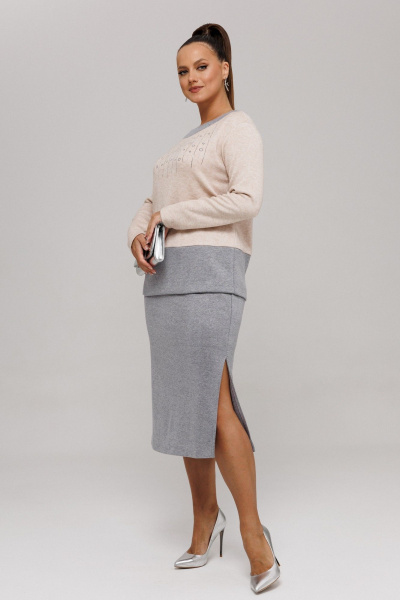 Джемпер, юбка Galean Style 994 бежевый_серый - фото 2