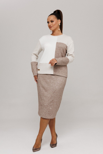 Джемпер, юбка Galean Style 997 коричневый_ бежевый - фото 14