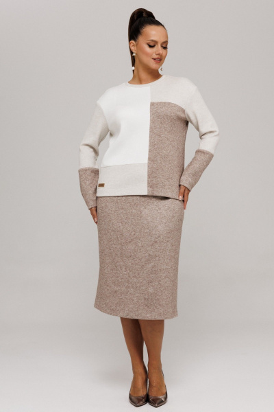 Джемпер, юбка Galean Style 997 коричневый_ бежевый - фото 13