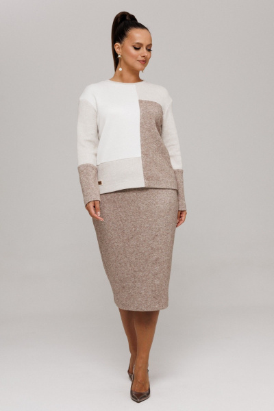 Джемпер, юбка Galean Style 997 коричневый_ бежевый - фото 1