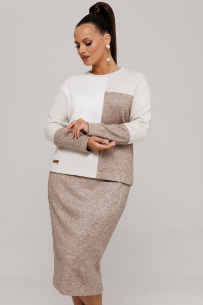 Джемпер, юбка Galean Style 997 коричневый_ бежевый - фото 4