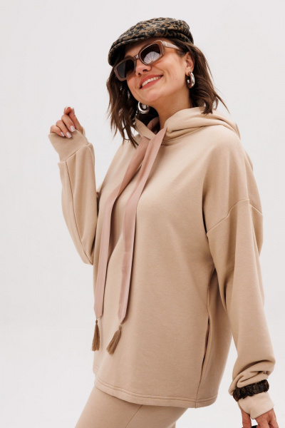 Костюм спортивный брюки худи больших размеров Anelli 1720 взбитая_карамель - фото 6