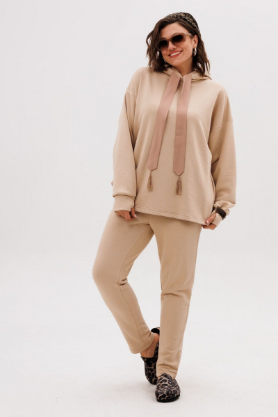 Костюм спортивный брюки худи больших размеров Anelli 1720 взбитая_карамель - фото 5