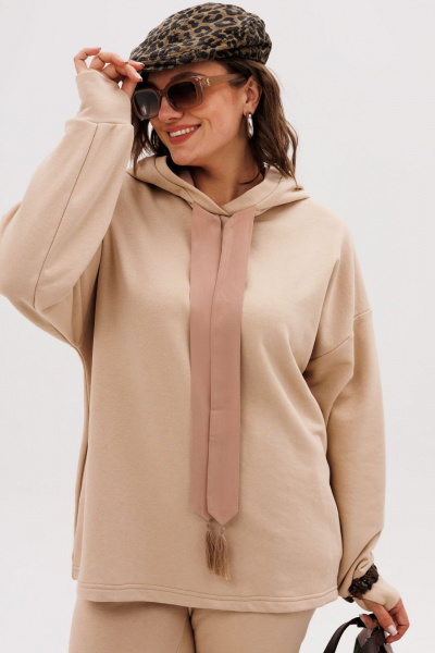 Костюм спортивный брюки худи больших размеров Anelli 1720 взбитая_карамель - фото 2