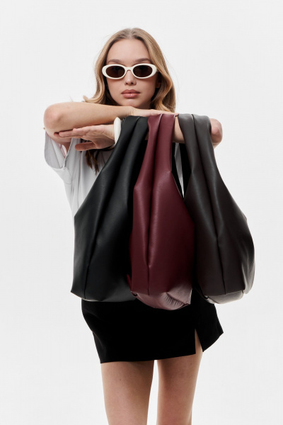 Черная кожаная сумка-шоппер на плечо для города Polisto Mirai M черный - фото 3