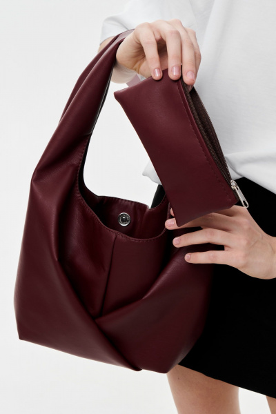 Красная эко-сумка-шоппер на плечо с вместительным карманом Polisto Mirai M бордовый - фото 5