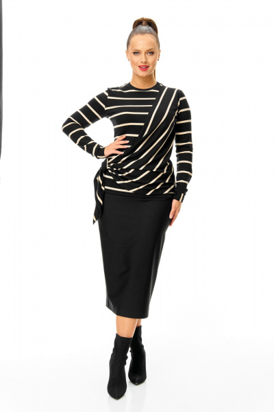 Джемпер, юбка T&N 7700 полоска_черный - фото 4