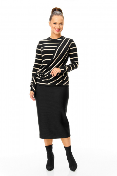 Джемпер, юбка T&N 7700 полоска_черный - фото 1