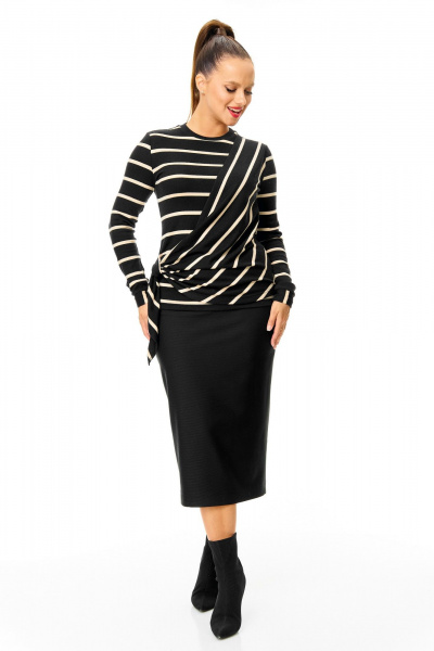 Джемпер, юбка T&N 7700 полоска_черный - фото 2