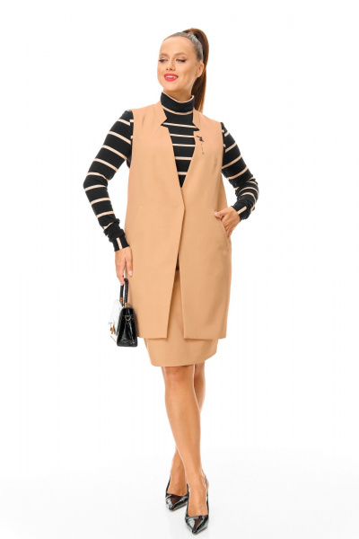 Водолазка, жилет, юбка T&N 7703 бежевый-черный - фото 6