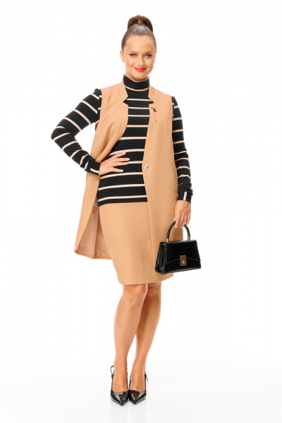 Водолазка, жилет, юбка T&N 7703 бежевый-черный - фото 2