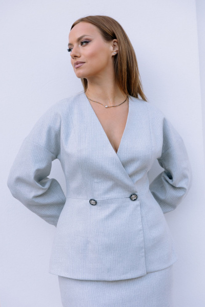 Жакет, юбка Marshop М209 серый в полоску - фото 7