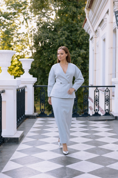 Жакет, юбка Marshop М209 серый в полоску - фото 2