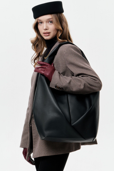 Зеленая кожзаменная сумка на плечо с карманами Polisto Mirai L черный - фото 1