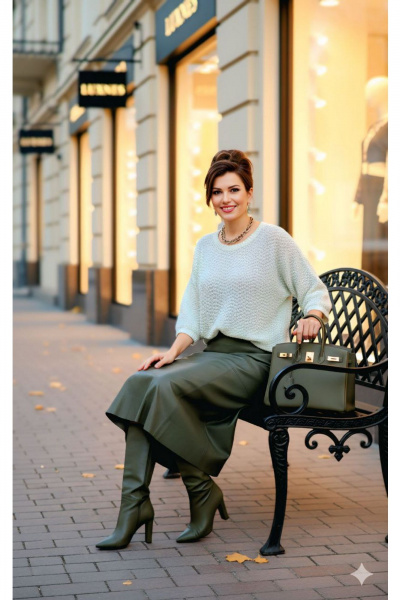 Блуза, юбка Vittoria Queen 25933 молочно-салатовый_хаки - фото 6