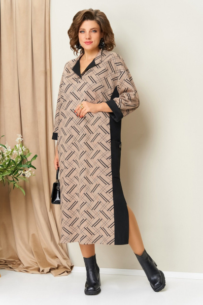 Платье VOLNA 1442 черно-бежевый - фото 1