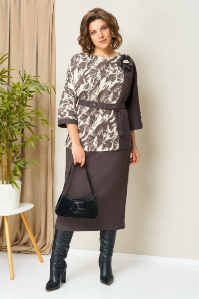 Джемпер, юбка VOLNA 1445 шоколадно-бежевый - фото 2