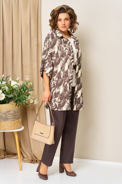 Блуза, брюки, топ VOLNA 1446 шоколадно-бежевый - фото 6